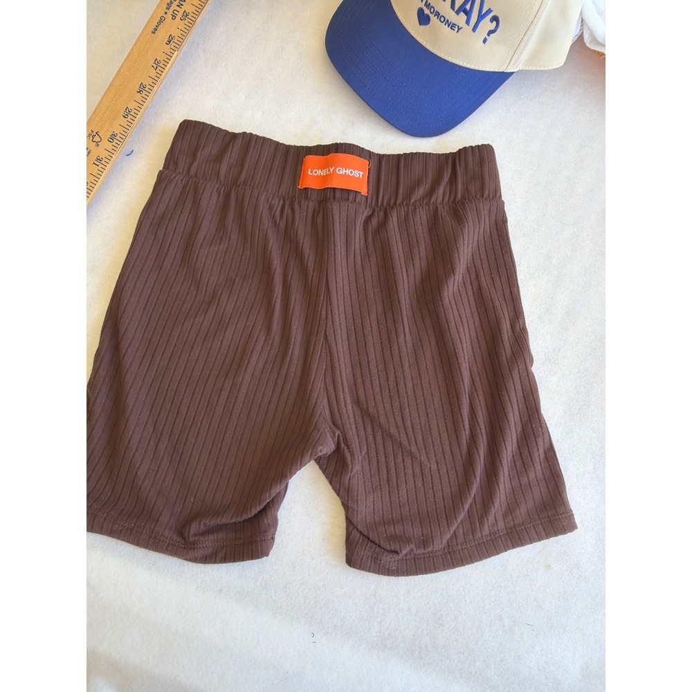 Lonely Ghost Womens Brown Ribbed Biker Shorts‎ High Rise Size Medium Athleisure